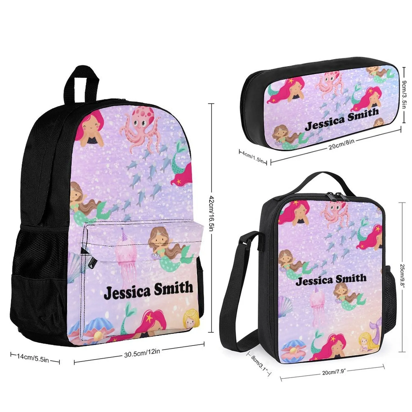 Personalized Design/Name Three Piece Set Combination Backpack Lunch Bag Pencil Bag