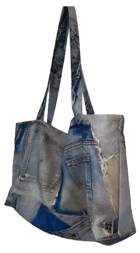 Pre Order:  Cool Patchwork Denim Tote Bag  - WINI