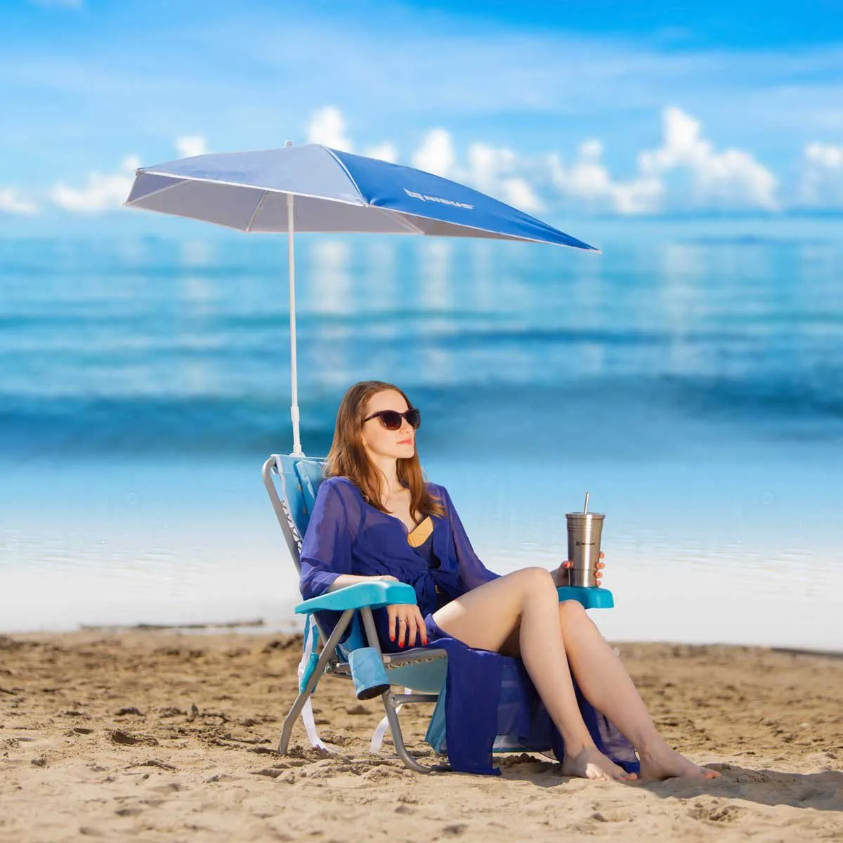 Premium Backpack Beach Chair with Cooler Bag, Set of 2