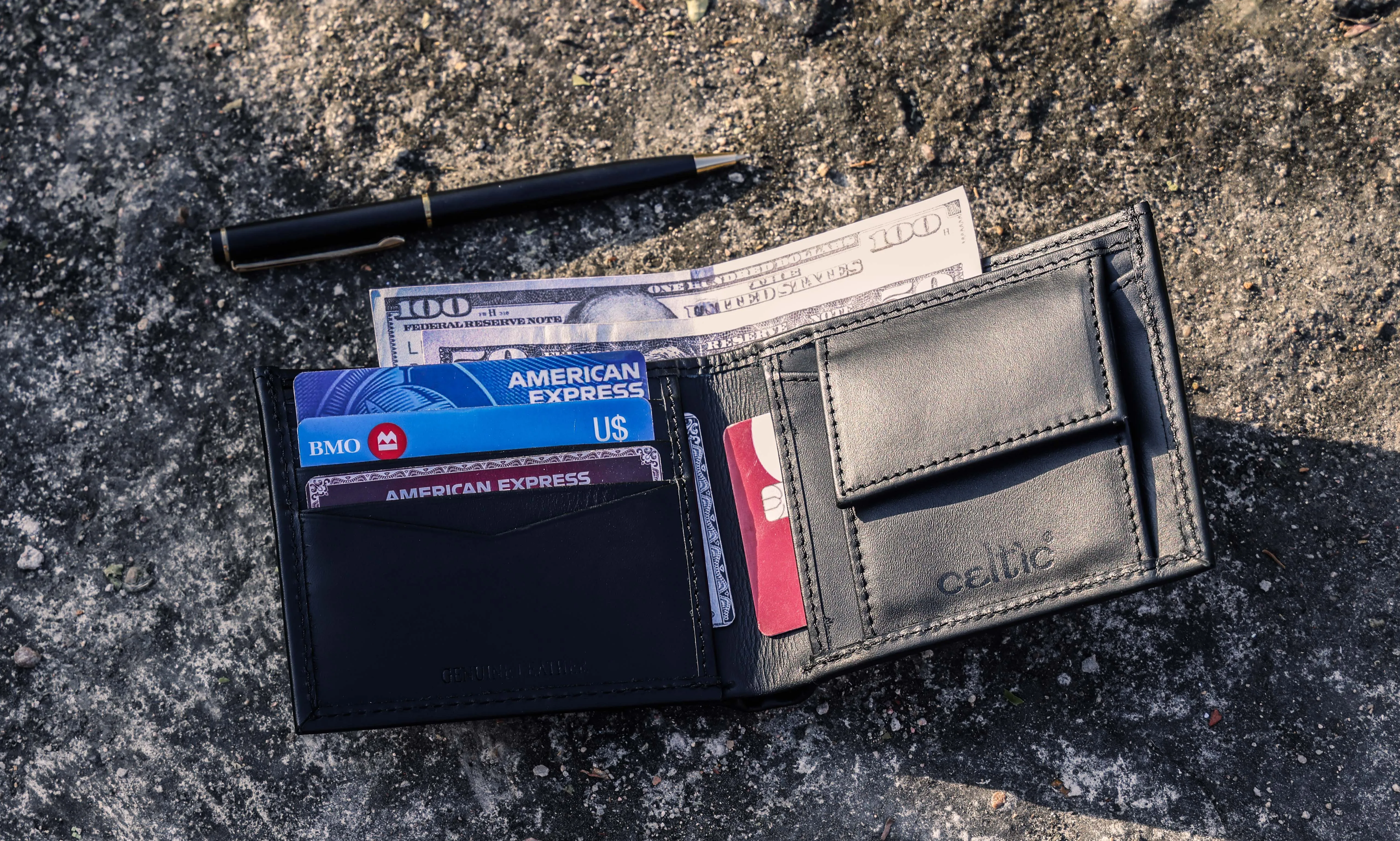 Premium Black Leather Wallet, Art:- LA-1414