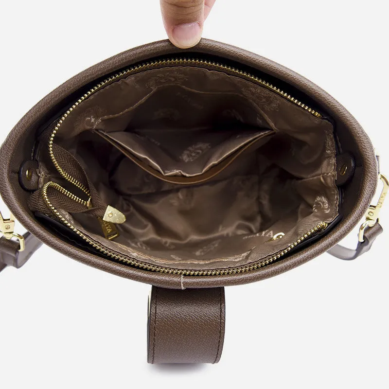 Splicing Pattern Bucket Bag For Women Soft Leather Crossbody Bag