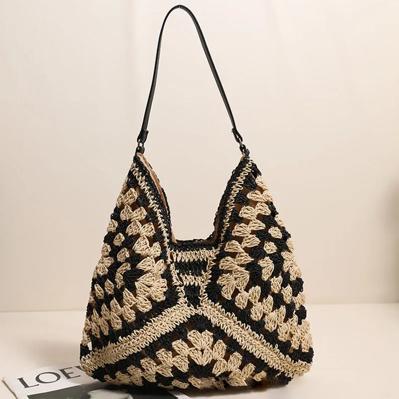 Straw Shoulder Bag For Women Hollow Out Holiday Beach Bag