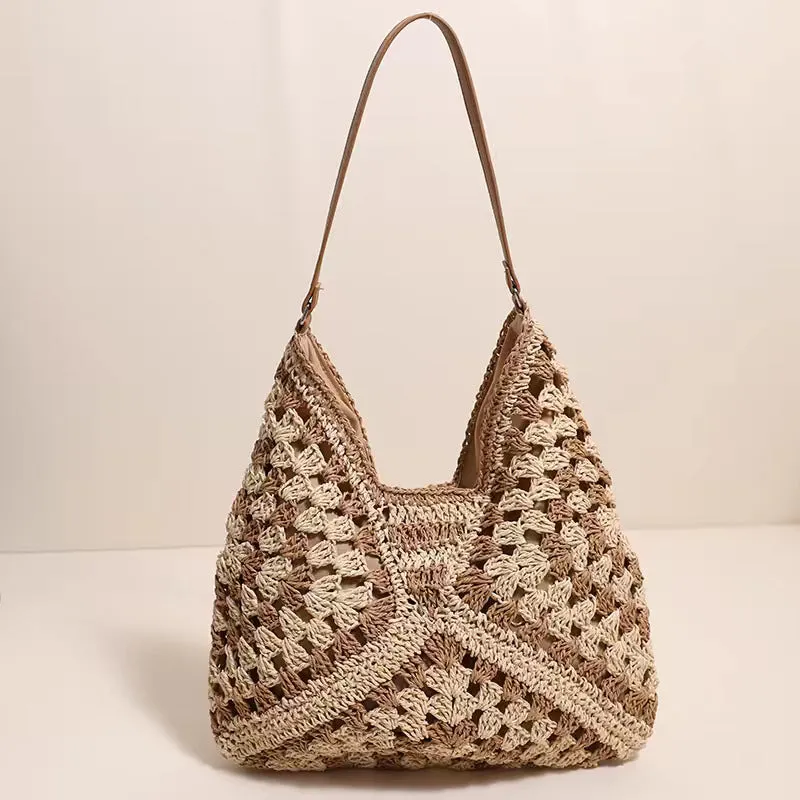 Straw Shoulder Bag For Women Hollow Out Holiday Beach Bag