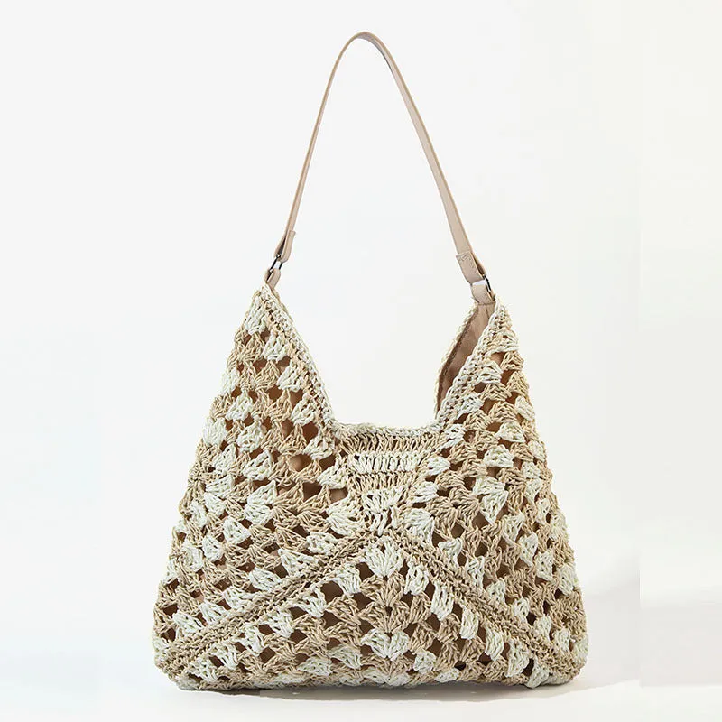 Straw Shoulder Bag For Women Hollow Out Holiday Beach Bag