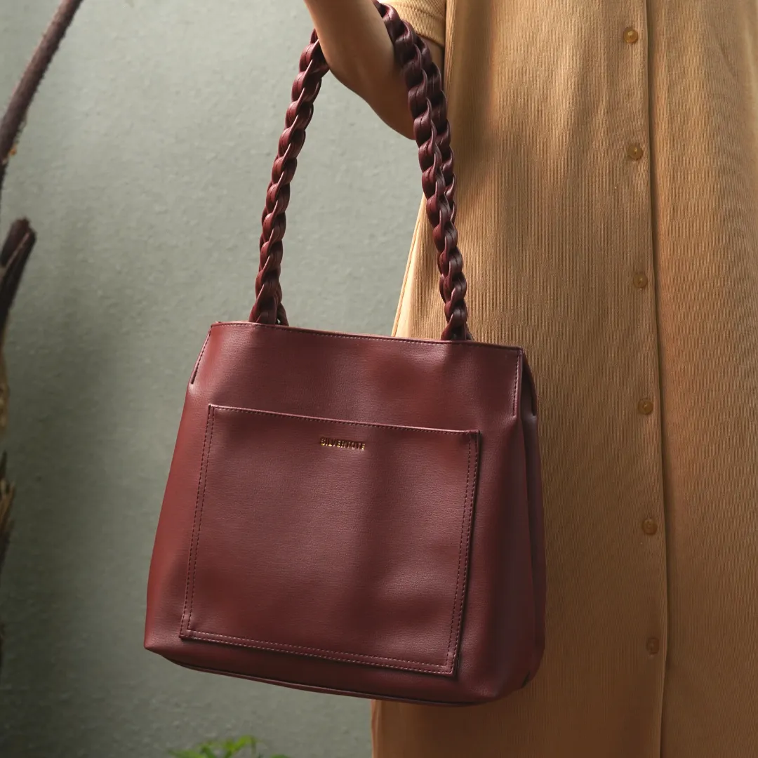 Tas Tote Wanita Silvertote Nathalie Maroon