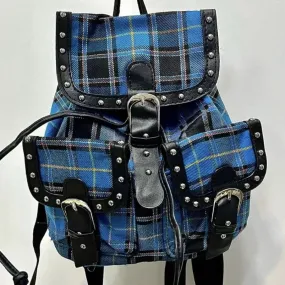 TAVIMART  -  British Academy Style Plaid Pattern Large Capacity Backpack Sweet Cool Niche Multiple Pockets Gothic High Street Travel Backpack