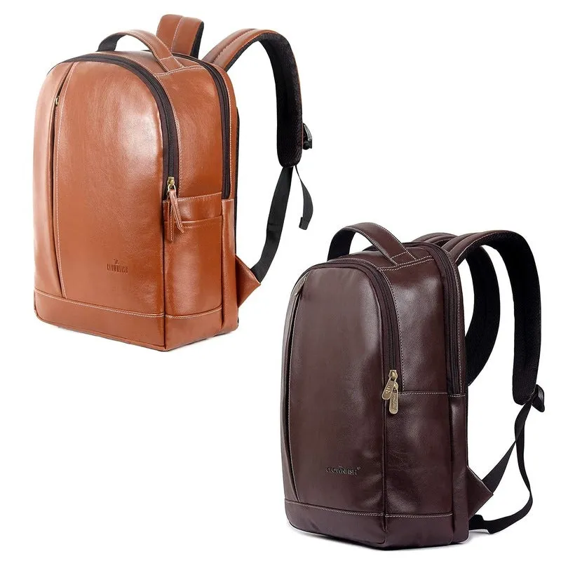 THE CLOWNFISH Combo Of 2 Varied Colours Fredrick 27 liters Faux Leather Laptop Backpack for Men and Women for 15.6 Inch Laptops (Tan, Hickory)