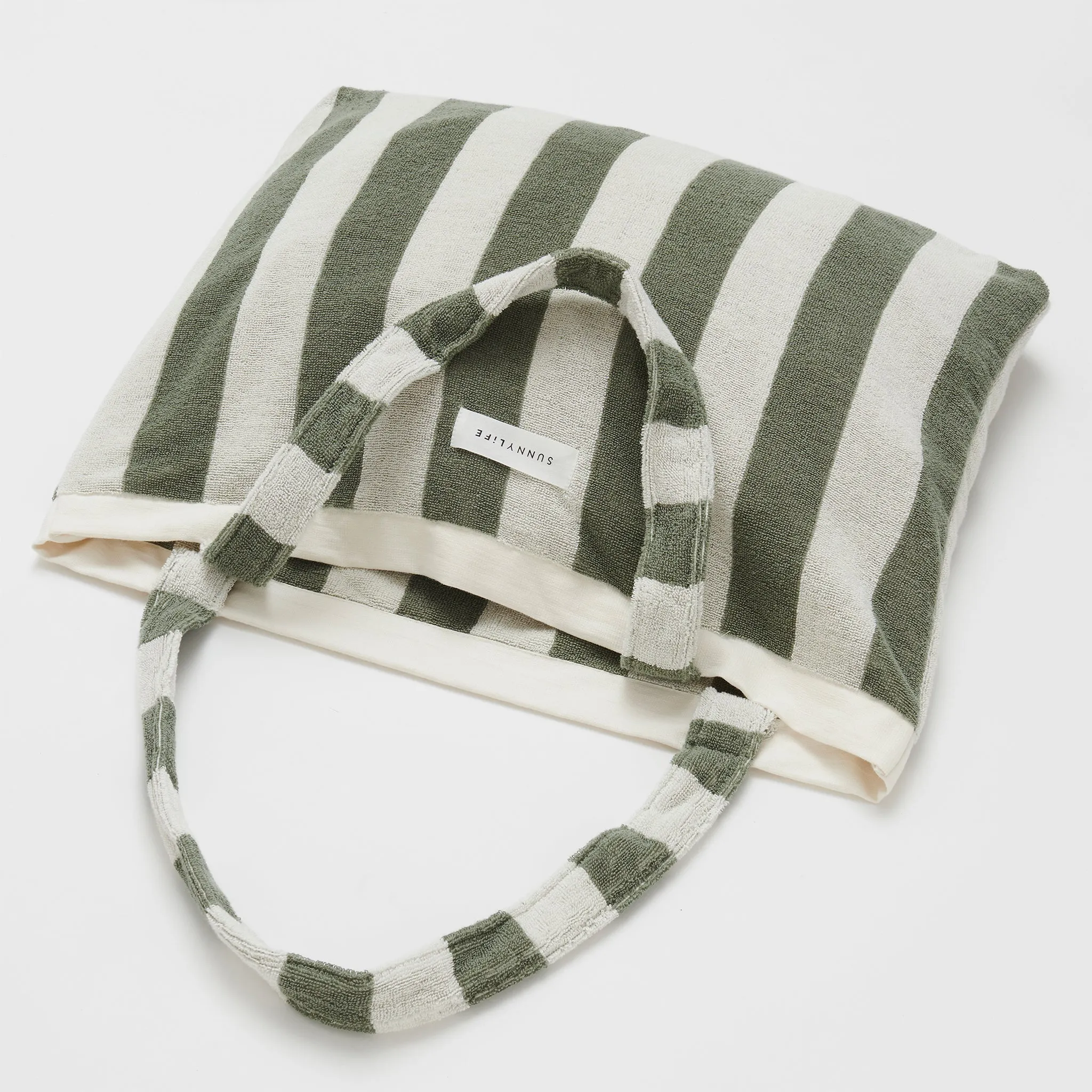 Twin Beach Towel 2-in-1 Tote Bag | The Vacay Olive Stripe