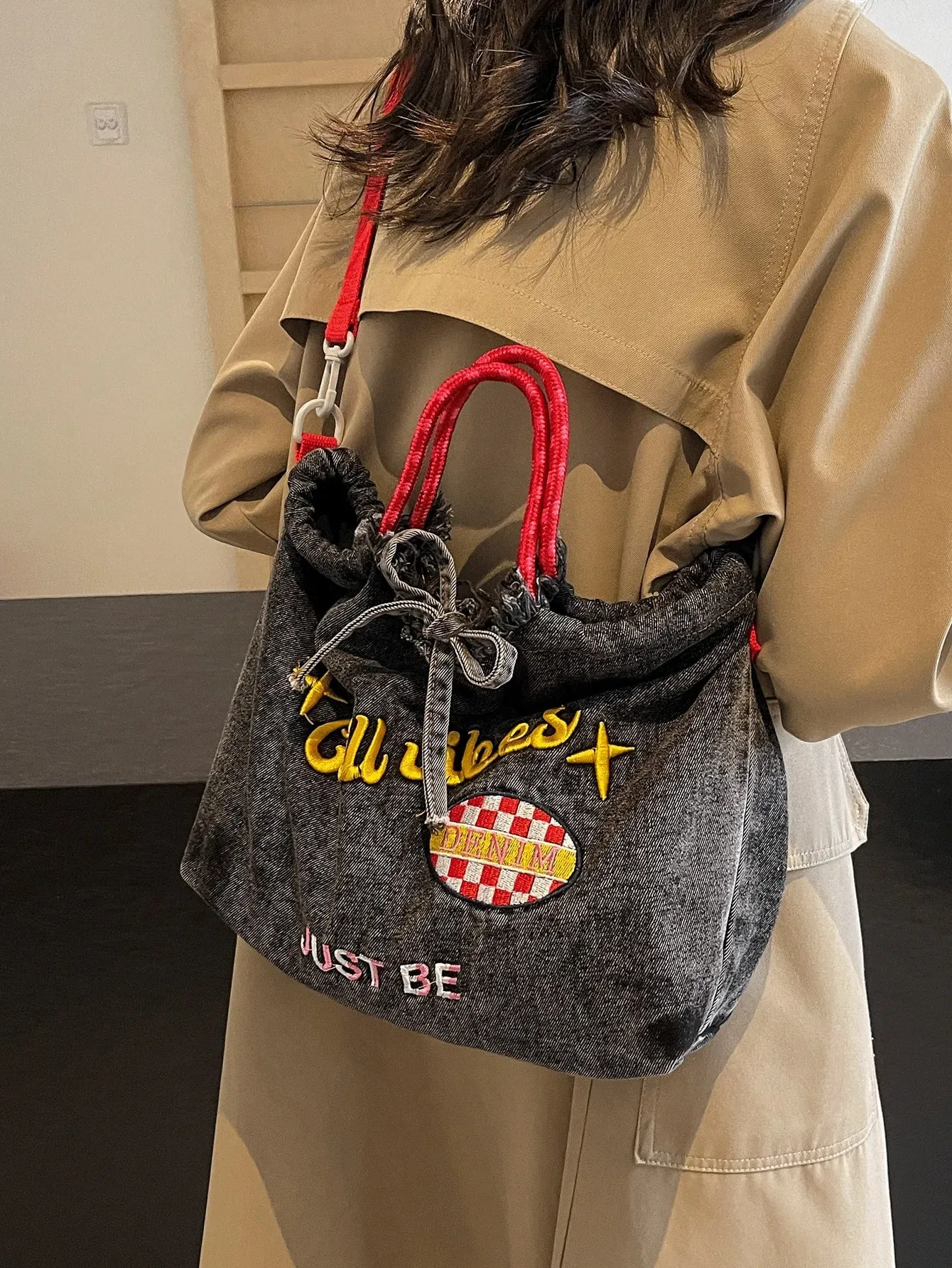 UAKISS  -  Fashion Classic Tote Bag, Leisure Embroidery Letter Pattern Decoration Shoulder Bag, Casual Bag Women's Crossbody Shoulder Bag