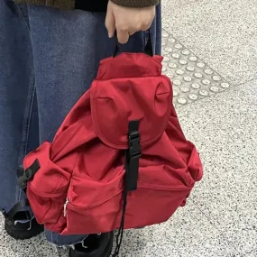 Uakiss Vintage Red Fashion Backpacks for Women Nylon Pockets Designer Multi-functional Backpack Students Solid Color Ladies Bag
