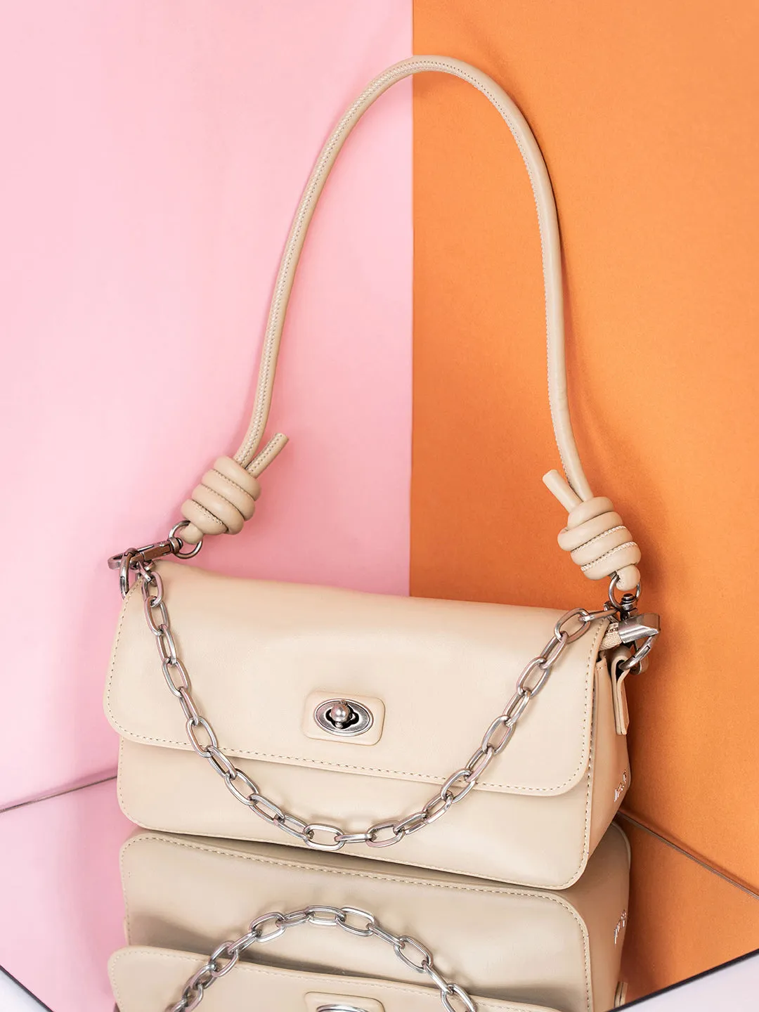 Womens Beige Solid Shoulder Bag