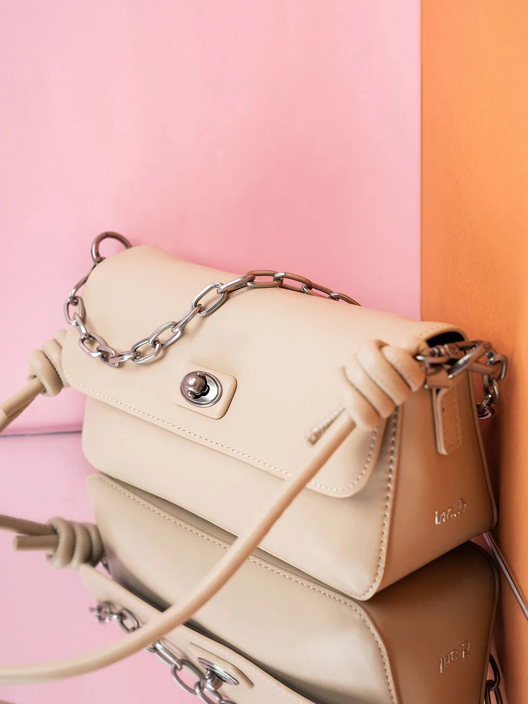 Womens Beige Solid Shoulder Bag