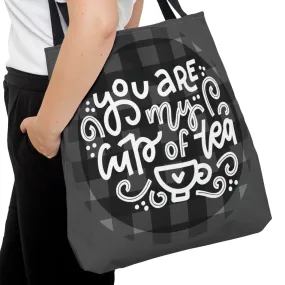 You Are My Cup of Tea: Black and White Checked Large Canvas Tote