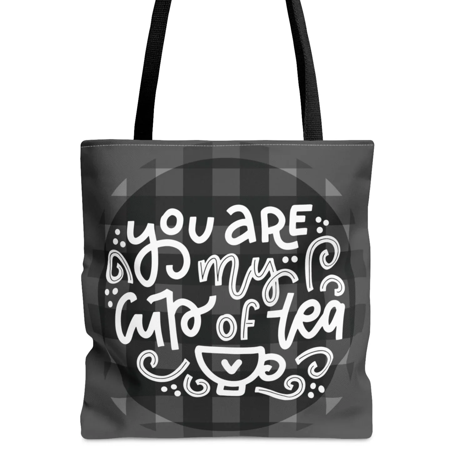You Are My Cup of Tea: Black and White Checked Large Canvas Tote