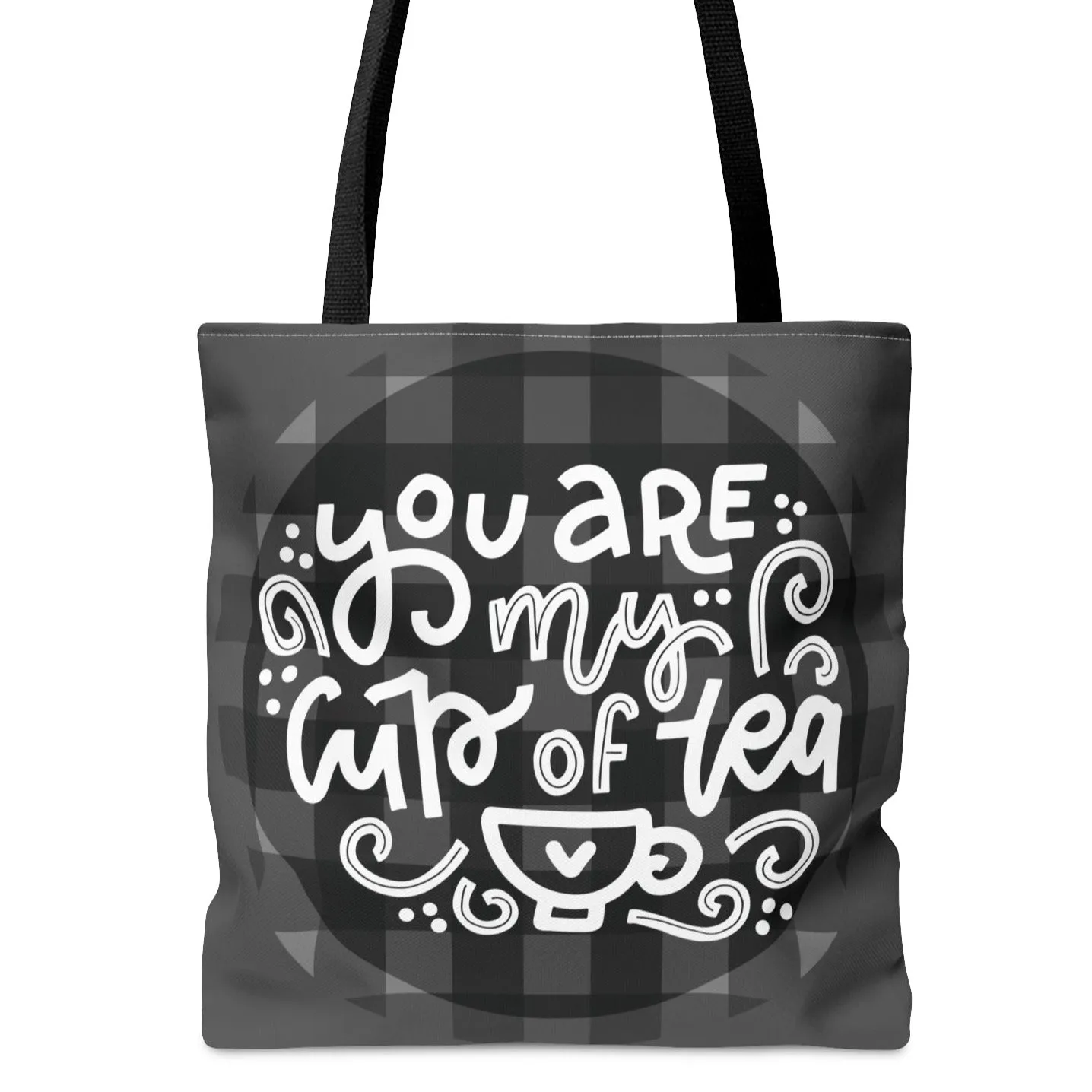 You Are My Cup of Tea: Black and White Checked Large Canvas Tote
